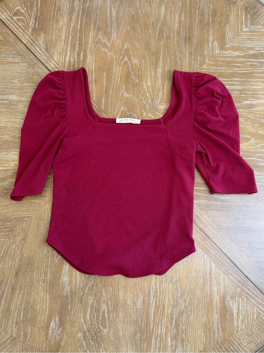 We The Free ribbed puff shoulder square neck top